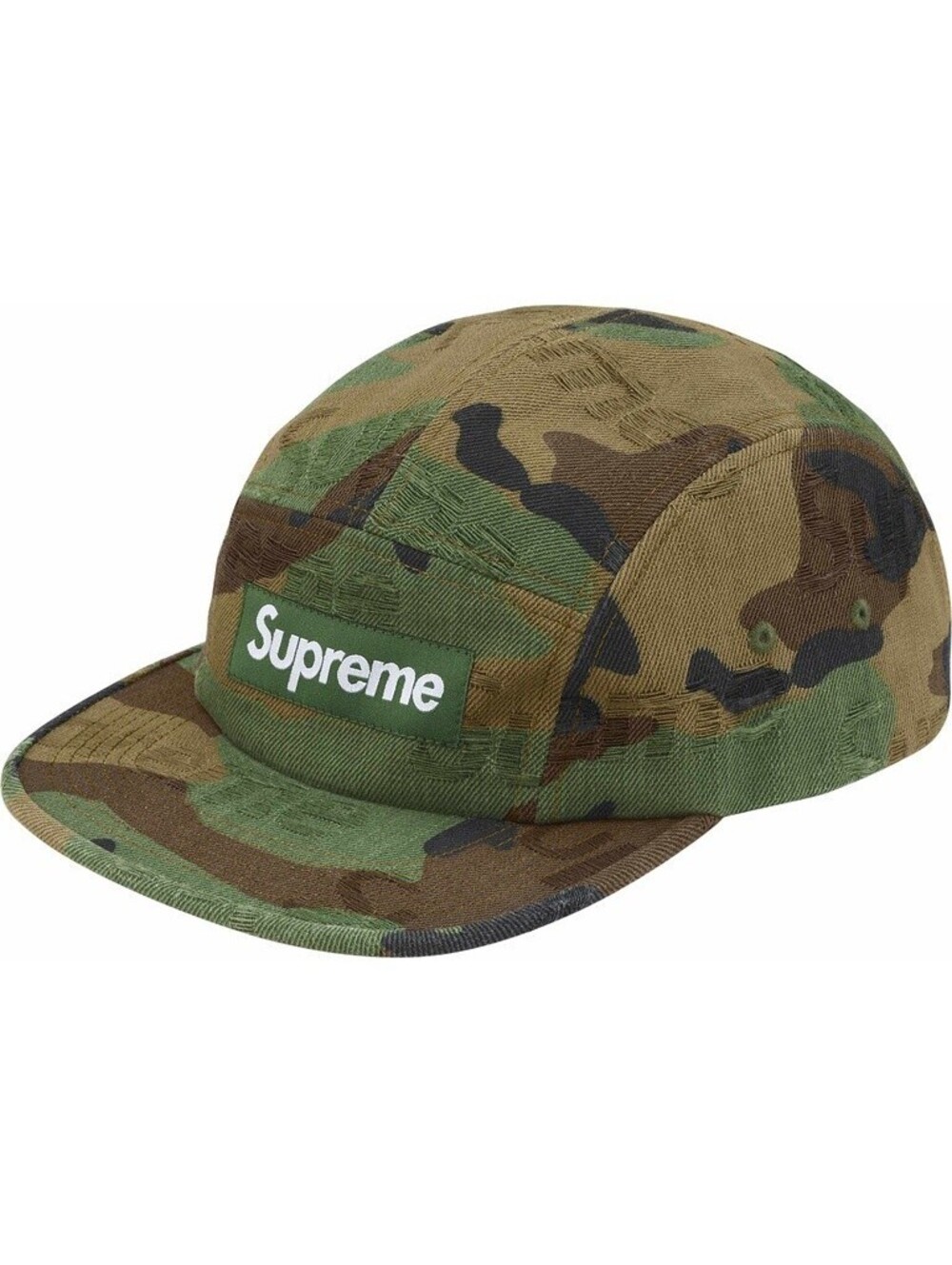 NEW Supreme Jacquard Logos Denim Camp Cap Woodland Camo Box Logo Adjustable FW25